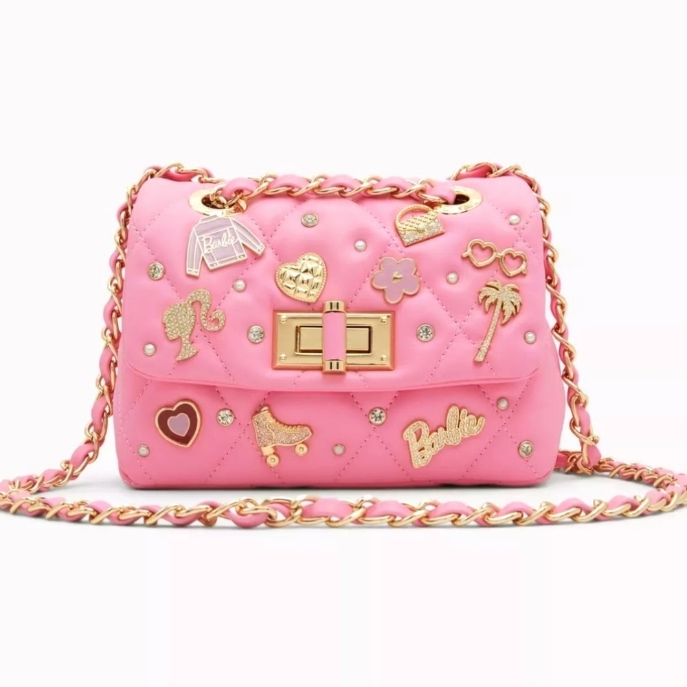 ALDO LIMITED EDITION Barbie quilted crossbody bag with charms.